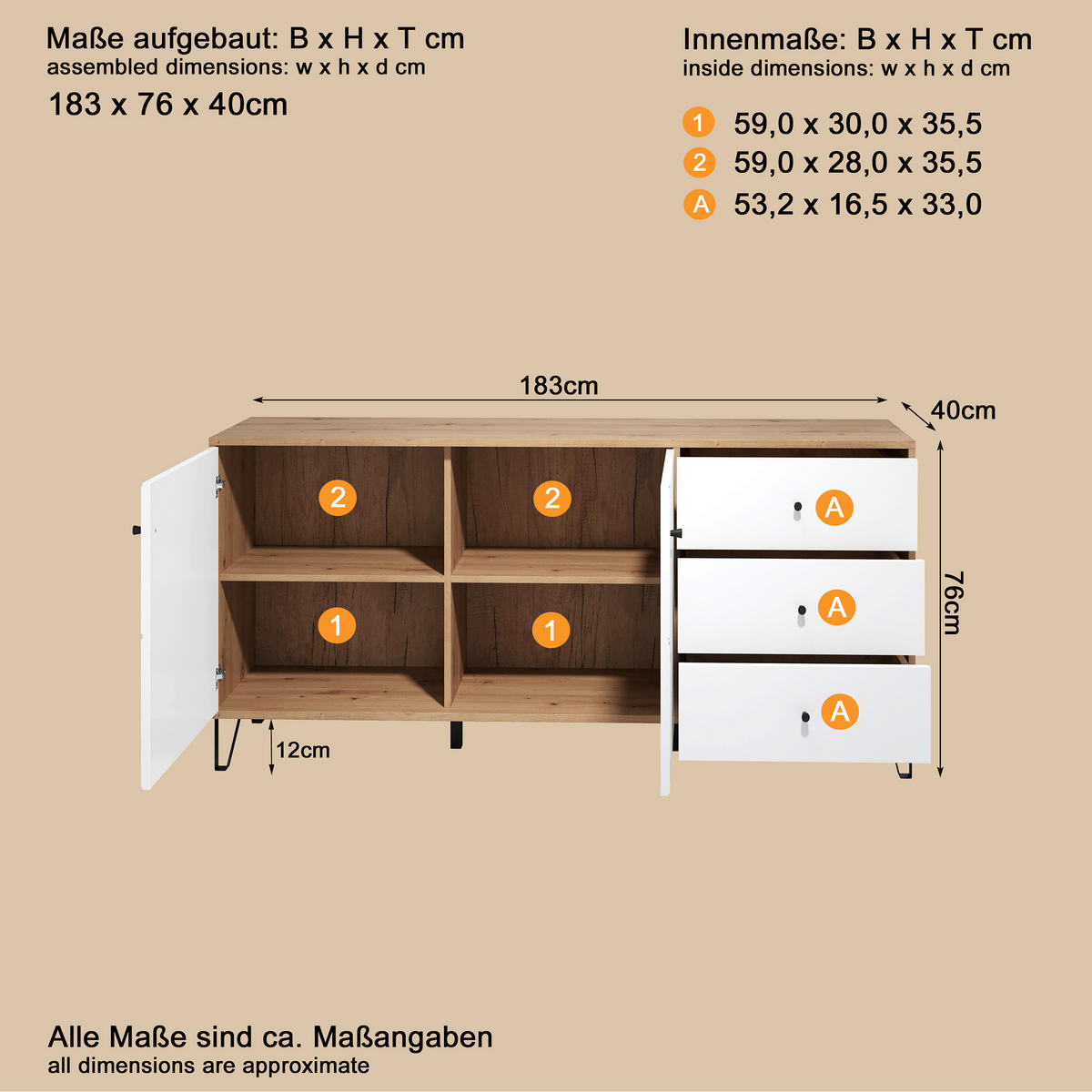 SIDEBOARD TOUCHWO 123/76/40 cm 3 Schublade(n)  - Schwarz/Eiche Artisan, Design, Holzwerkstoff/Kunststoff (123/76/40cm) - MID.YOU