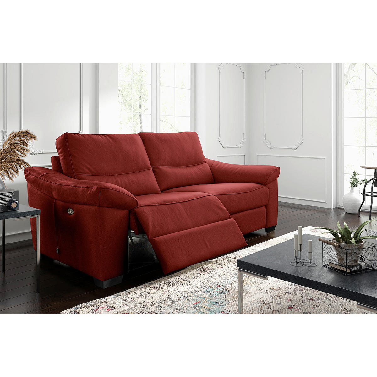 2-SITZER-SOFA  in Echtleder Rot   - Rot/Schwarz, Design, Leder/Holz (174/97/97cm) - Livetastic