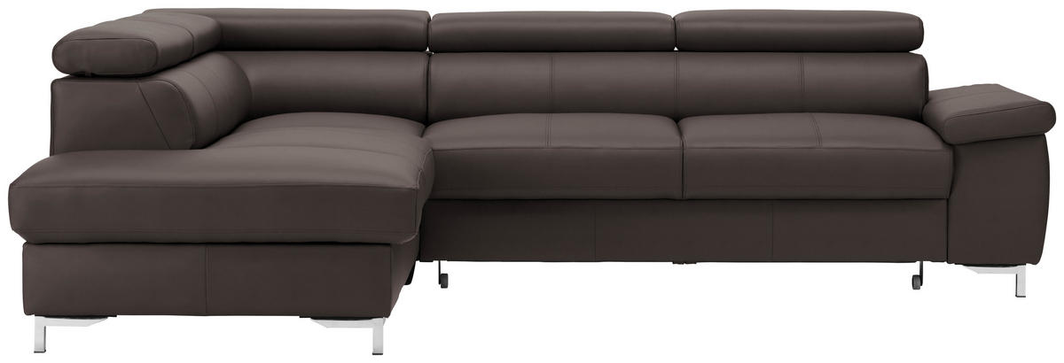 ECKSOFA in Echtleder Dunkelbraun  - Chromfarben/Dunkelbraun, Design, Leder/Metall (213/268cm) - Stylife