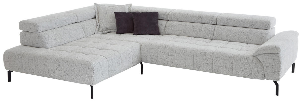 ECKSOFA in Chenille Grauweiss  - Schwarz/Grauweiss, Design, Textil/Metall (222/323cm) - Beldomo Style