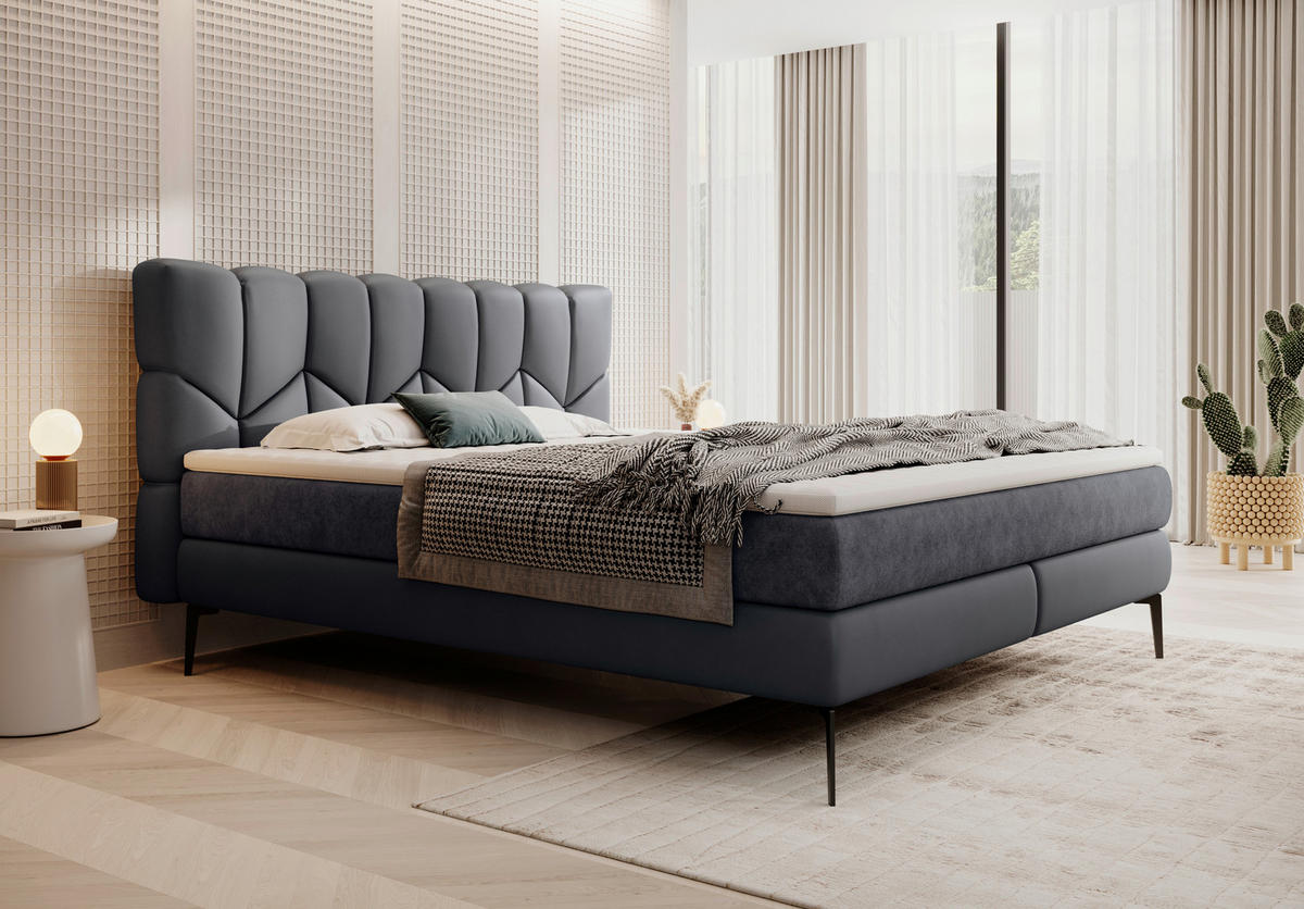 BOXSPRINGBETT 160/200 cm  in Anthrazit, Graphitfarben  - Anthrazit/Schwarz, Design, Leder/Textil (160/200cm) - Esposa