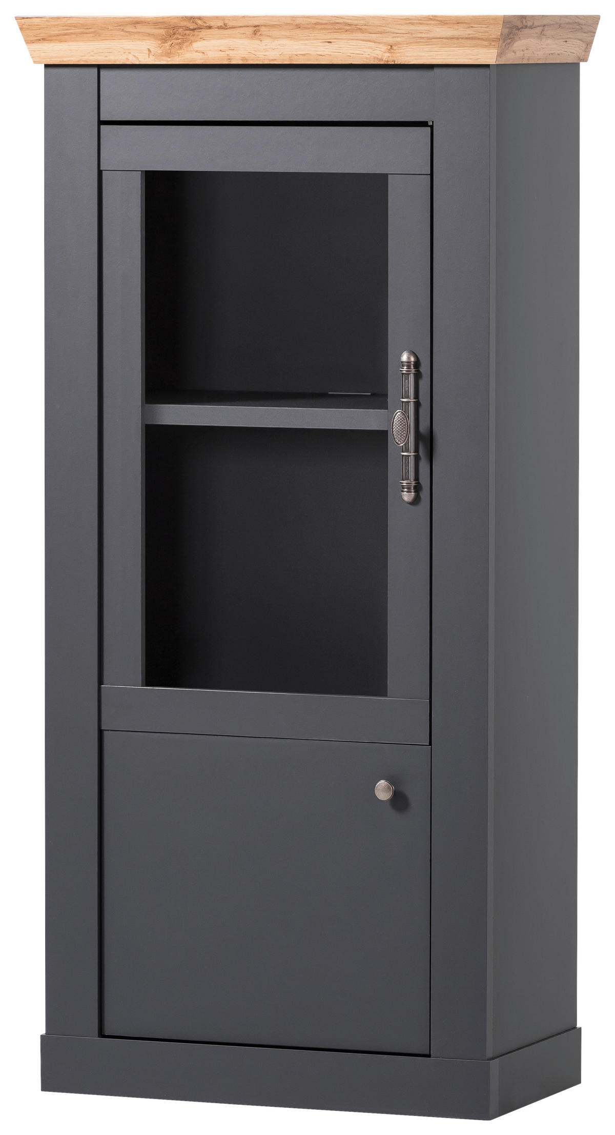 VITRINE in Anthrazit, Eiche Wotan  - Anthrazit/Silberfarben, Design, Holzwerkstoff/Metall (72/146/38cm) - MID.YOU