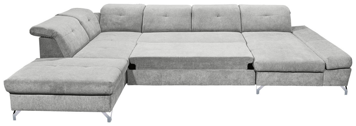 WOHNLANDSCHAFT Schlammfarben Mikrovelours  - Schlammfarben/Silberfarben, MODERN, Textil/Metall (245/350/168cm) - MID.YOU
