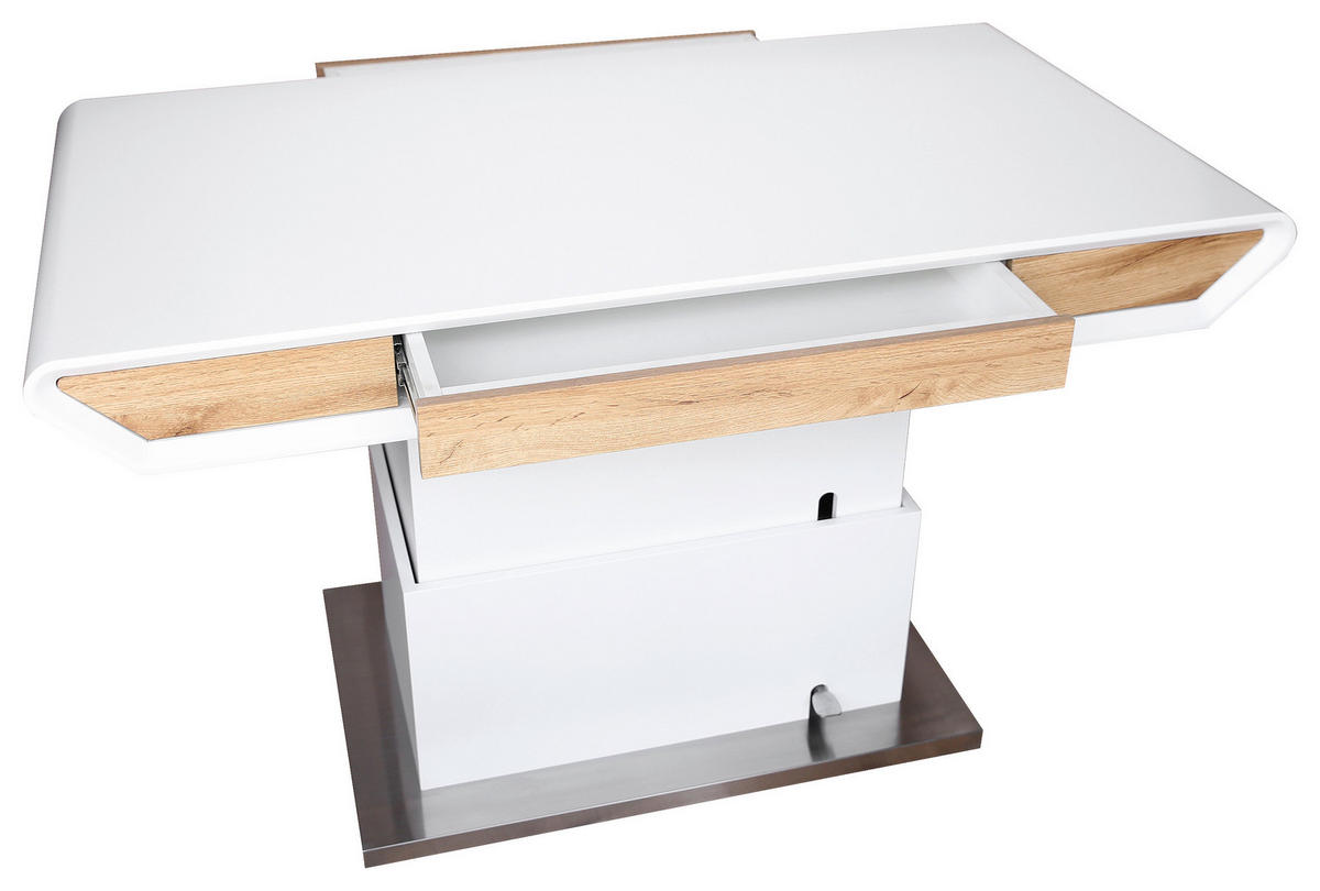 COUCHTISCH 130/70/49,5-77,5 cm rechteckig Weiß, Eichefarben  - Eichefarben/Weiß, Design, Holzwerkstoff/Metall (130/70/49,5-77,5cm) - Livetastic