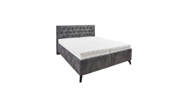 POLSTERBETT 180/200 cm,  in Grau, Bettkasten, Lattenroste, Matratzen, H2 + H3 = mittel + fest  - Schwarz/Weiß, Design, Holz/Textil (180/200cm) - Voleo