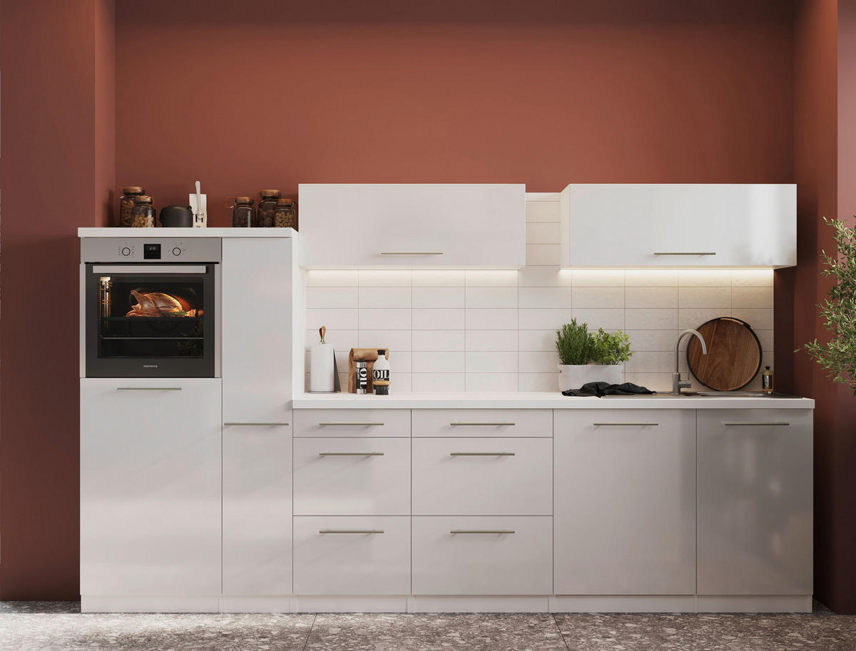 KÜCHENBLOCK 310/160 cm   in Weiss  - Weiss Hochglanz/Weiss, Modern, Naturmaterialien/Holzwerkstoff (310/160cm) - Respekta