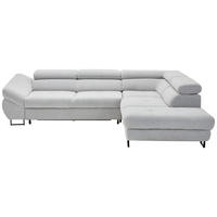 ECKSOFA Hellgrau Webstoff Bettkasten, Schlaffunktion, Rücken echt, Kopfteilverstellung, Liegefläche im Originalstoff  - Hellgrau/Schwarz, Design, Textil/Metall (280/235cm) - Hom`in