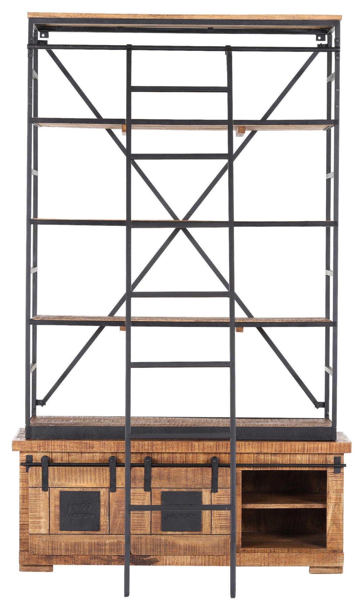 BÜCHERWAND Mangoholz massiv Naturfarben, Schwarz  - Schwarz/Naturfarben, KONVENTIONELL, Holz/Metall (127/210/45cm) - Landscape