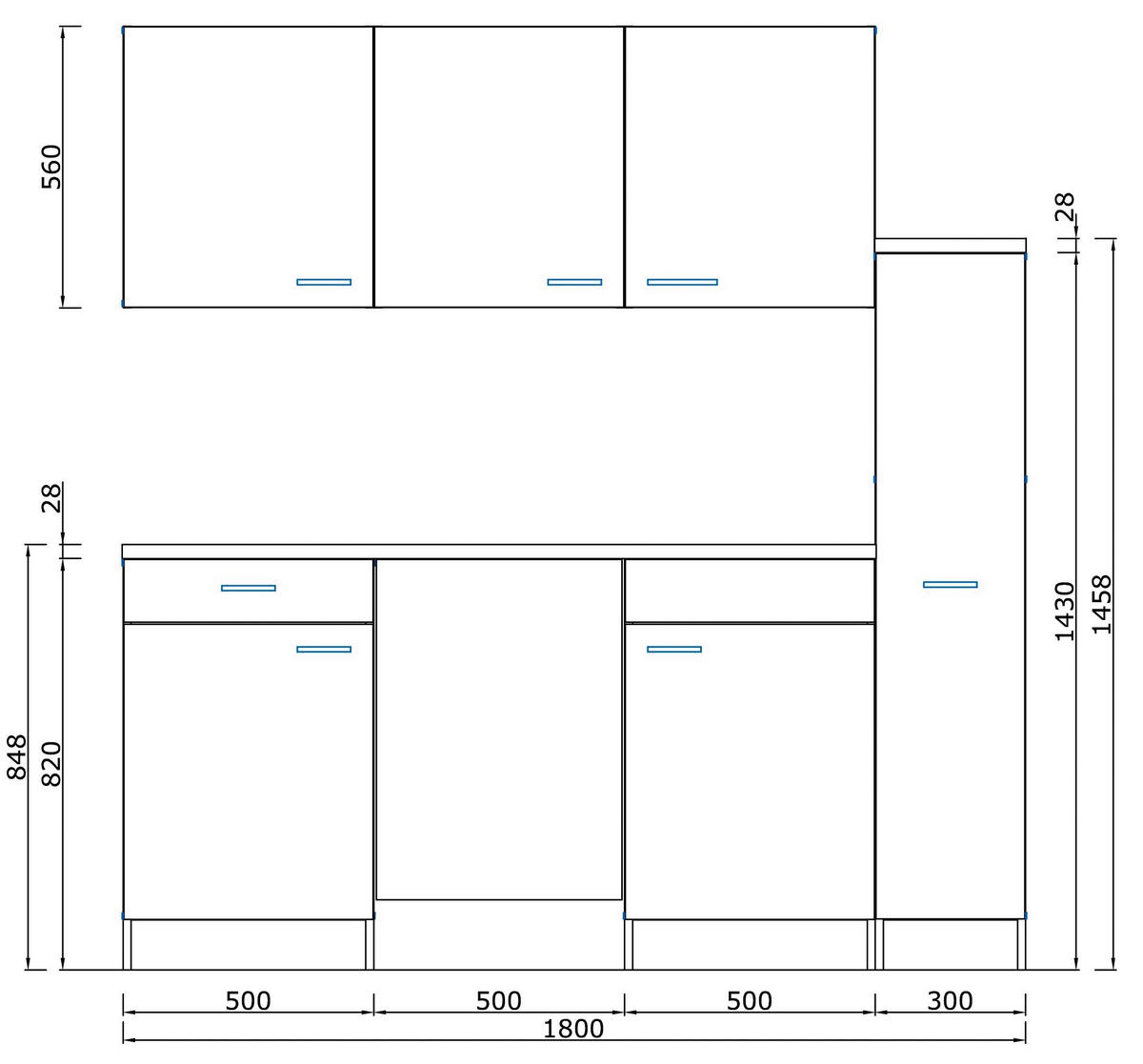 MODULKÖK 180 cm   i svart  - aluminiumfärg/svart, Basics, trämaterial/plast (180cm) - Respekta