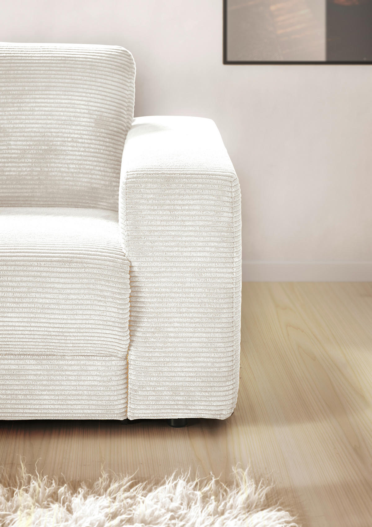 ECKSOFA in Cord Creme  - Creme/Schwarz, Design, Kunststoff/Textil (168/296cm) - Pure Home Lifestyle