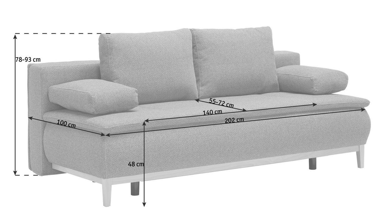 BOXSPRINGSOFA in Webstoff Grau  - Eichefarben/Beige, Design, Holz/Textil (202/78/93/100cm) - Venda