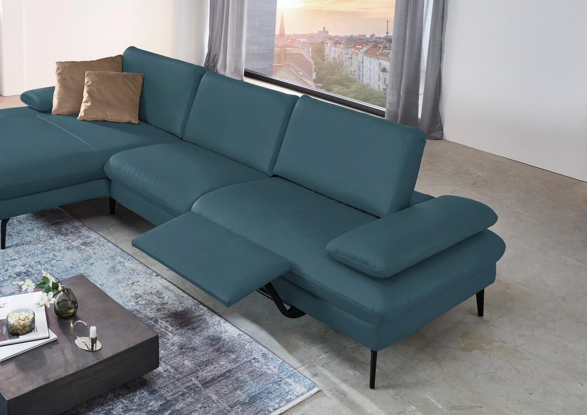 ECKSOFA in Echtleder Blau  - Blau/Schwarz, Design, Leder/Metall (157/325cm) - Dieter Knoll