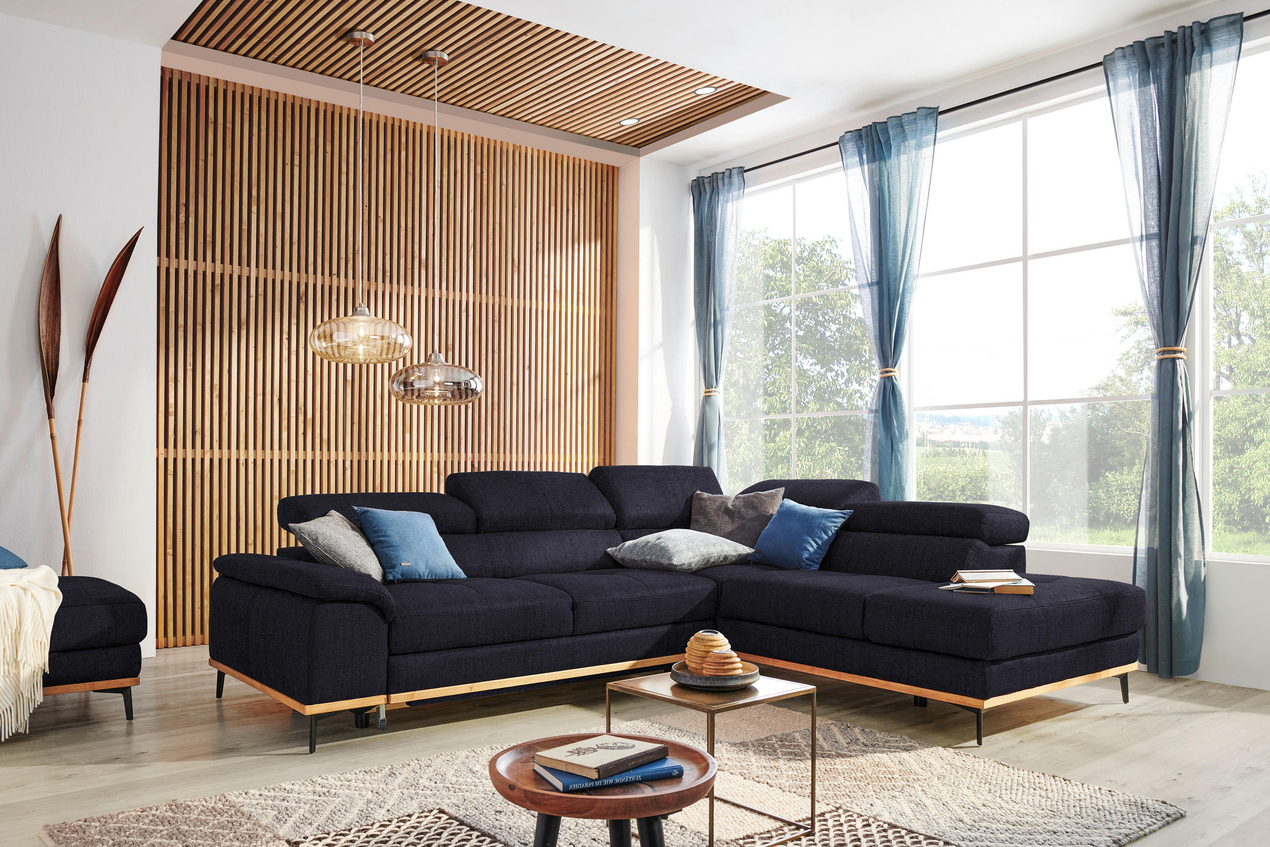 ECKSOFA in Webstoff Schwarz  - Schwarz, Natur, Holz/Textil (282/226cm) - Novel