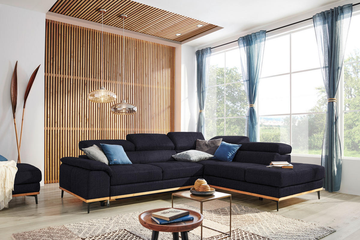 ECKSOFA in Webstoff Schwarz  - Schwarz, Natur, Holz/Textil (282/226cm) - Novel