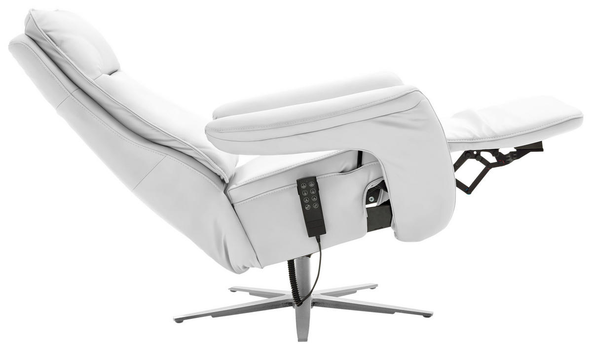 RELAXSESSEL in Leder Weiss  - Weiss/Edelstahlfarben, Design, Leder/Metall (79-83/116/87-176cm) - Valdera