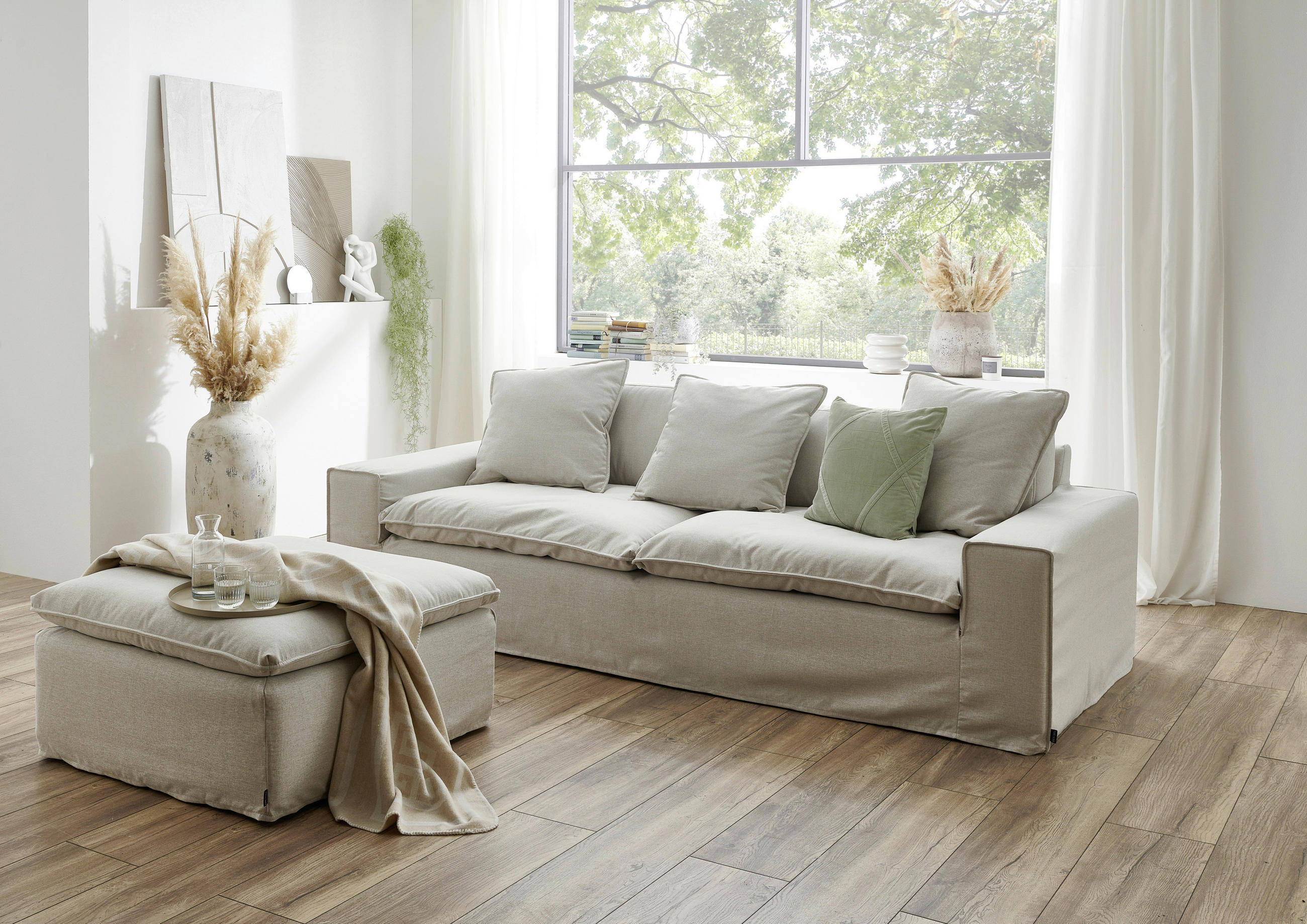 3-SITS SOFFA i vit, beige  - vit/beige, Design, trä/textil (258/90/116cm) - Best Price