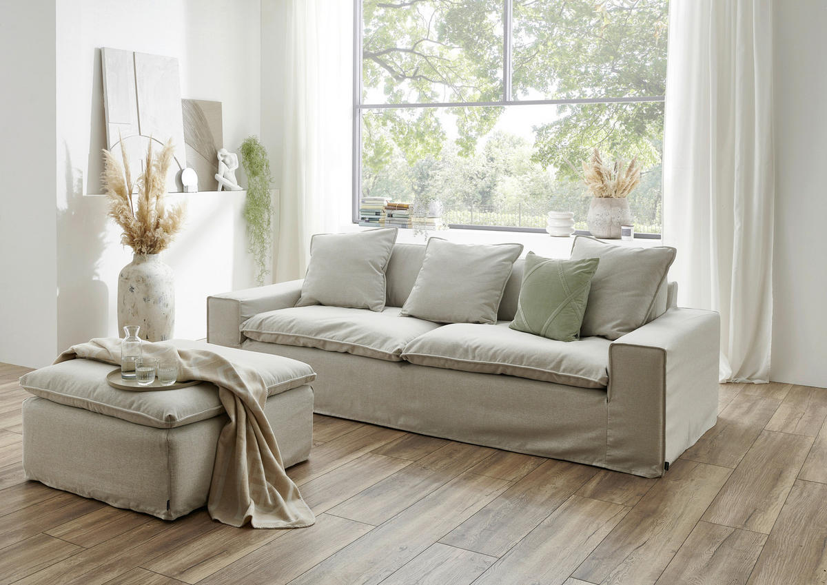 3-SITS SOFFA i vit, beige  - vit/beige, Design, trä/textil (258/90/116cm) - Best Price
