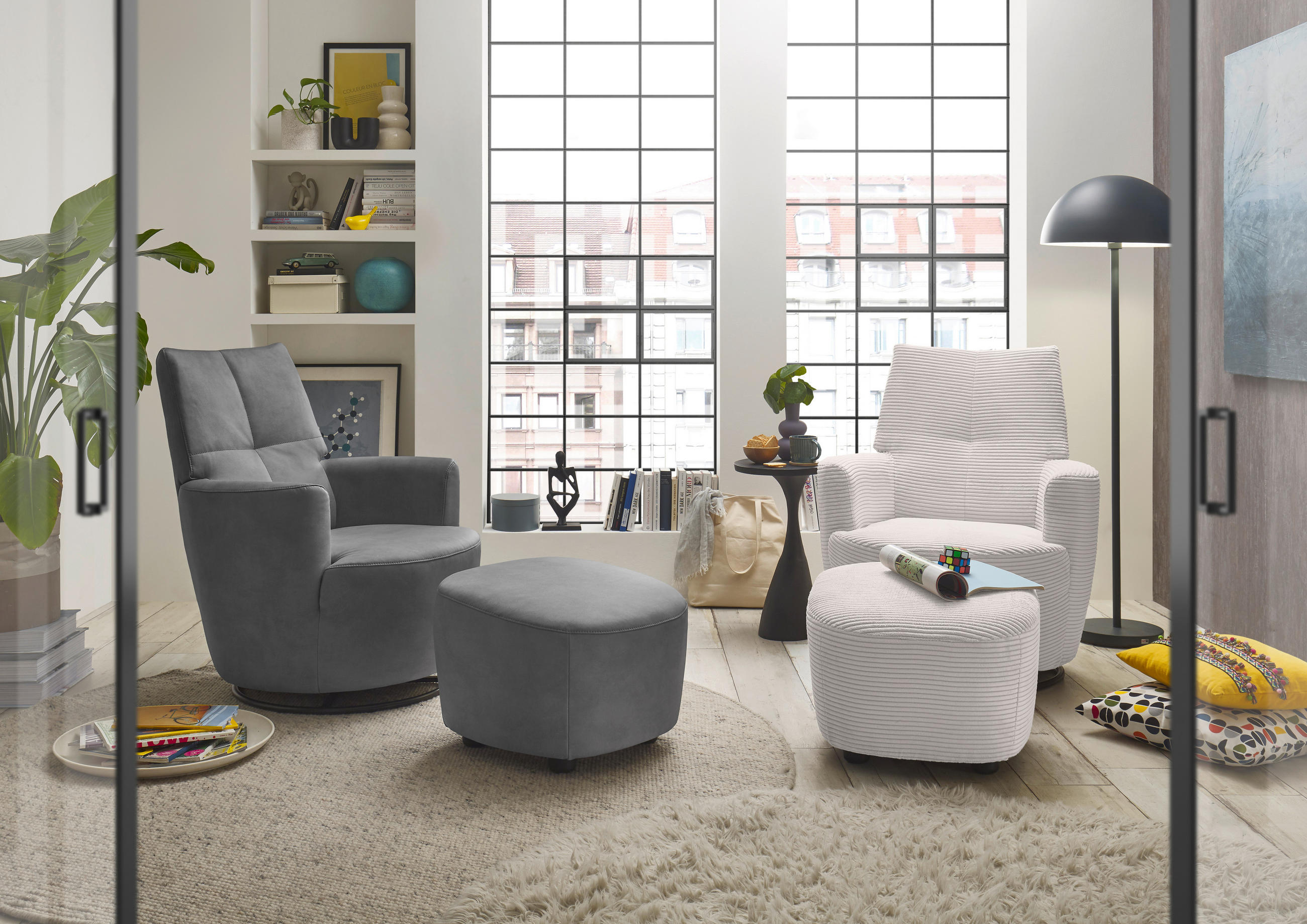 HOCKER Cord Hellgrau  - Hellgrau/Schwarz, Design, Kunststoff/Textil (54/41/57cm) - SetOne by Musterring
