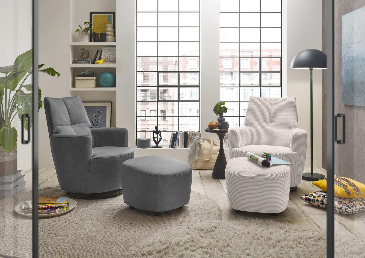 HOCKER Cord Hellgrau  - Hellgrau/Schwarz, Design, Kunststoff/Textil (54/41/57cm) - SetOne by Musterring