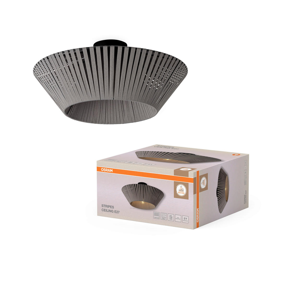 DECKENLEUCHTE 40,5/19 cm   - Dunkelgrau, Basics, Textil/Metall (40,5/19cm) - Osram