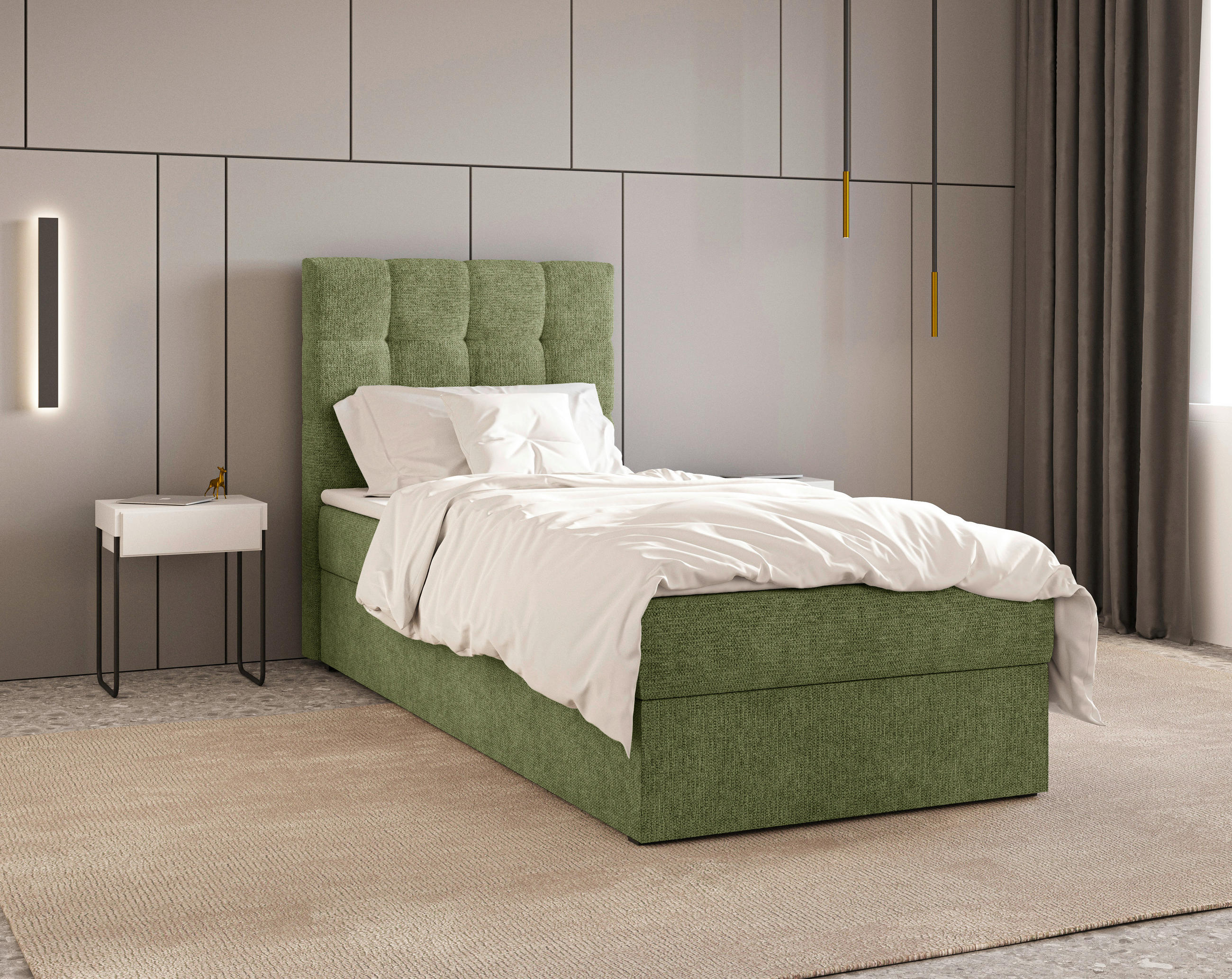 BOXBETT 90/200 cm,  in Dunkelgrün, Bettkasten, Topper, H2 + H3 = mittel + fest  - Dunkelgrün/Schwarz, MODERN, Holz/Kunststoff (90/200cm) - Livetastic
