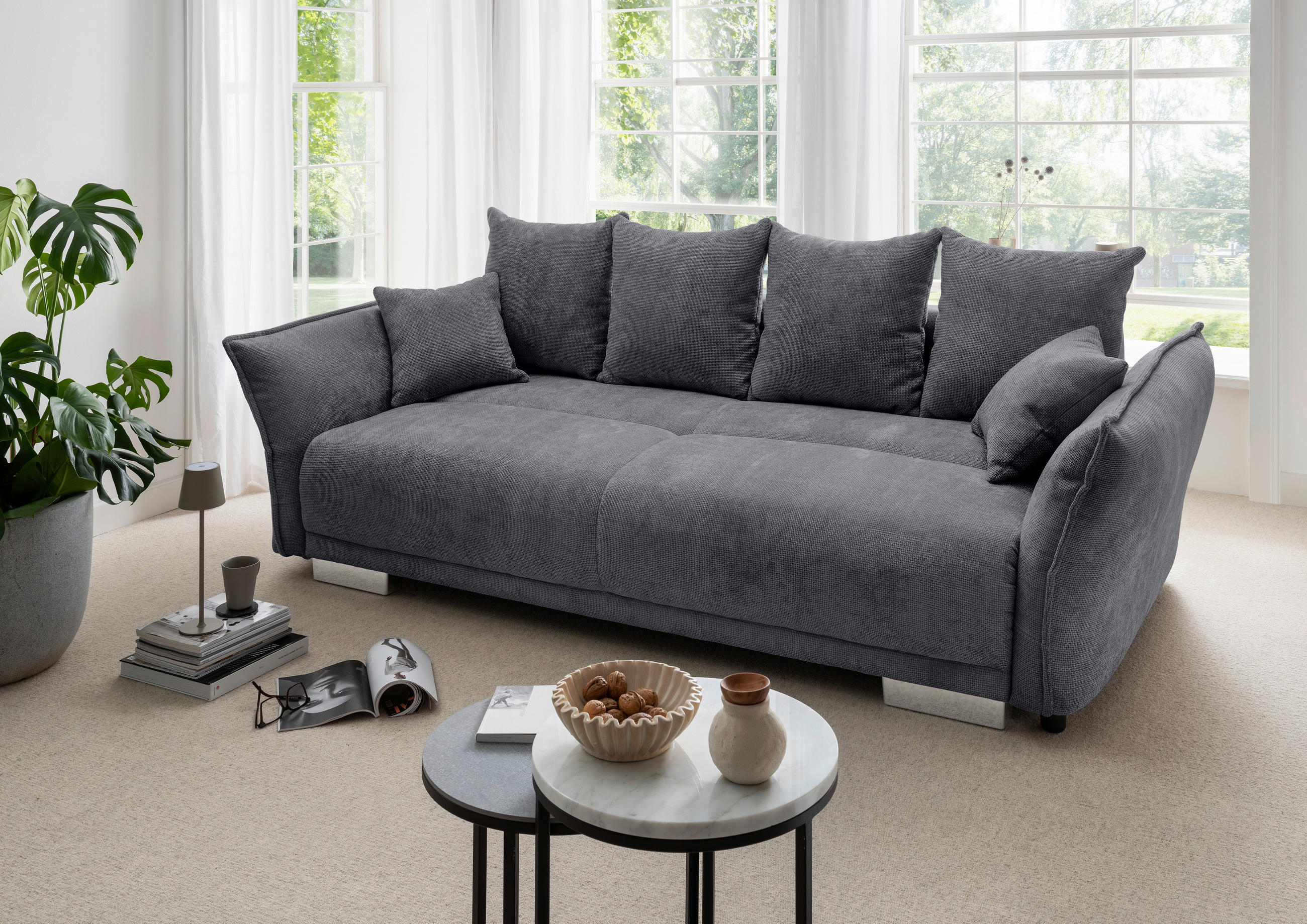 BIGSOFA Mikrofaser Graphitfarben  - Chromfarben/Graphitfarben, Basics, Kunststoff/Textil (242/71/90/131cm) - Livetastic