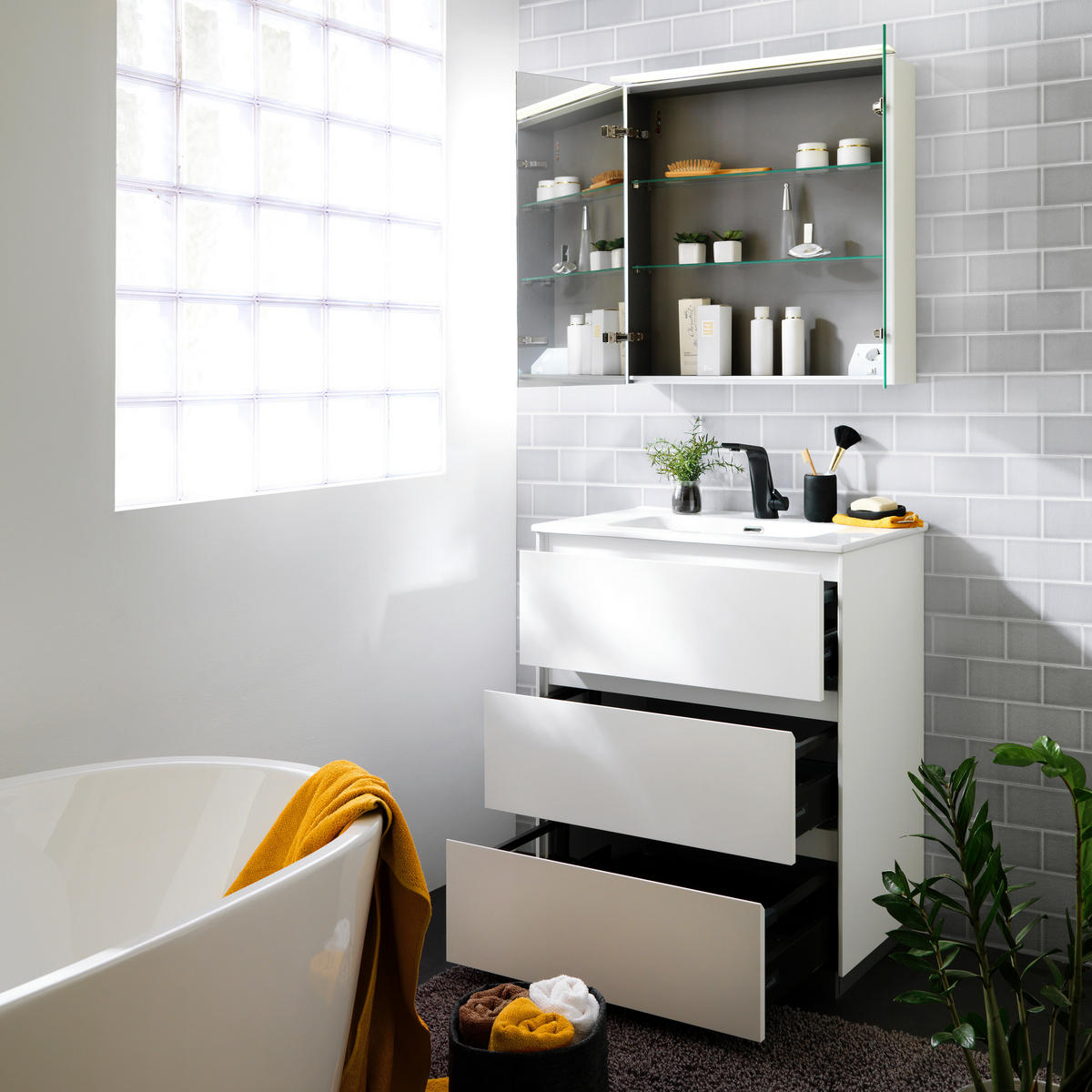 BADEZIMMER  in 70 cm  - Weiß, KONVENTIONELL, Glas/Keramik (70cm) - Emilio Belluti