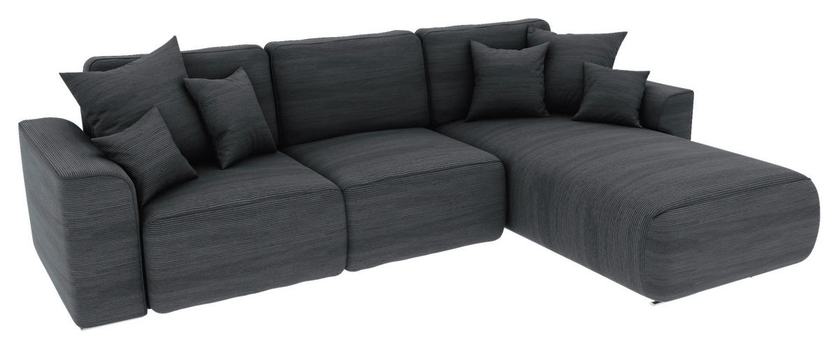 ECKSOFA in Cord Dunkelgrau  - Chromfarben/Dunkelgrau, Konventionell, Kunststoff/Textil (293/195cm) - MID.YOU