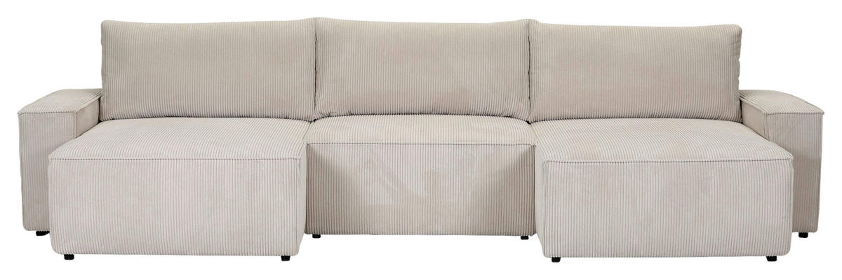 WOHNLANDSCHAFT Naturfarben Cord  - Schwarz/Naturfarben, KONVENTIONELL, Kunststoff/Textil (155/348/155cm) - Carryhome