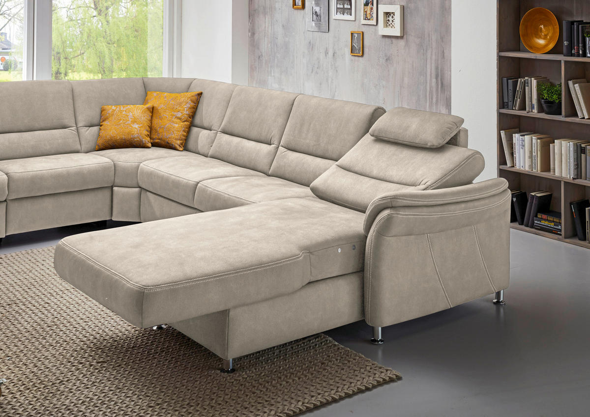 SOFFA i mikrofiber naturfärgad  - aluminiumfärg/naturfärgad, Klassisk, metall/textil (262/335/173cm) - Beldomo System