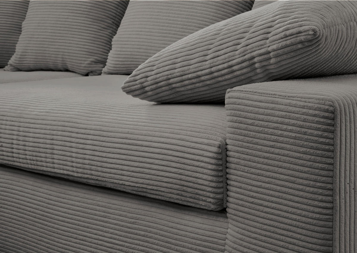 VIERSITZER-SOFA in Cord Grau  - Schwarz/Grau, Modern, Kunststoff/Textil (308/80/140cm) - Livetastic