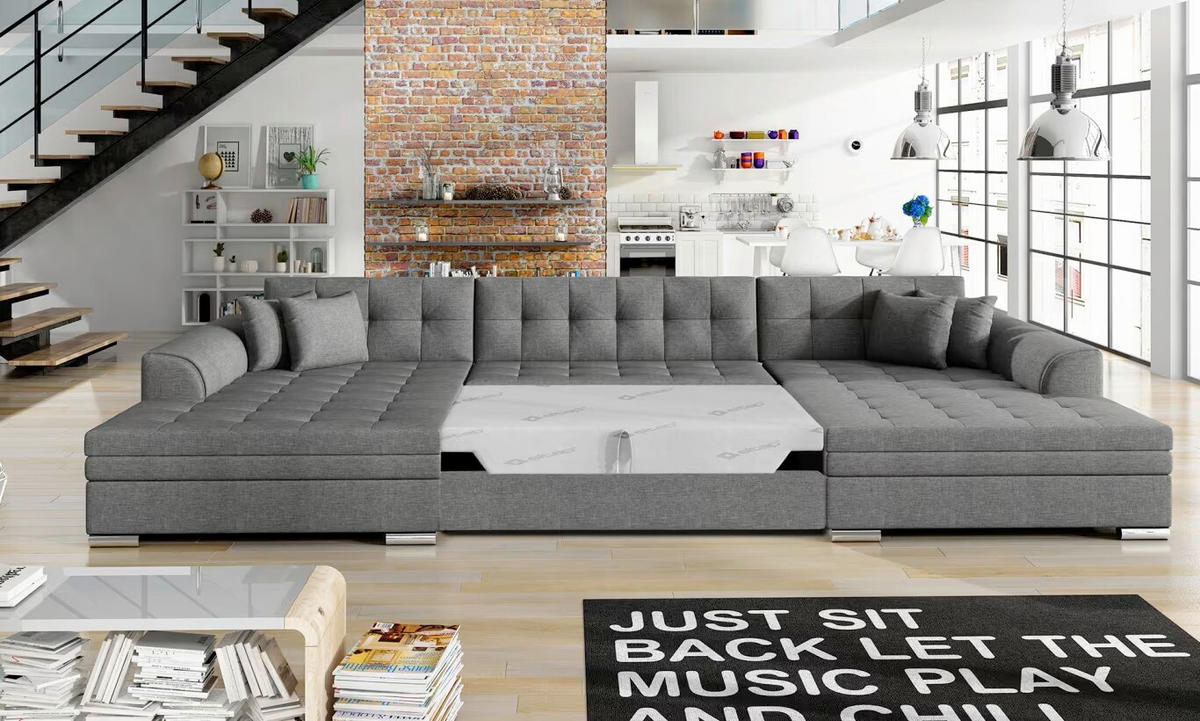 WOHNLANDSCHAFT in Webstoff Grau  - Chromfarben/Grau, Design, Kunststoff/Textil (165/359/165cm) - MID.YOU