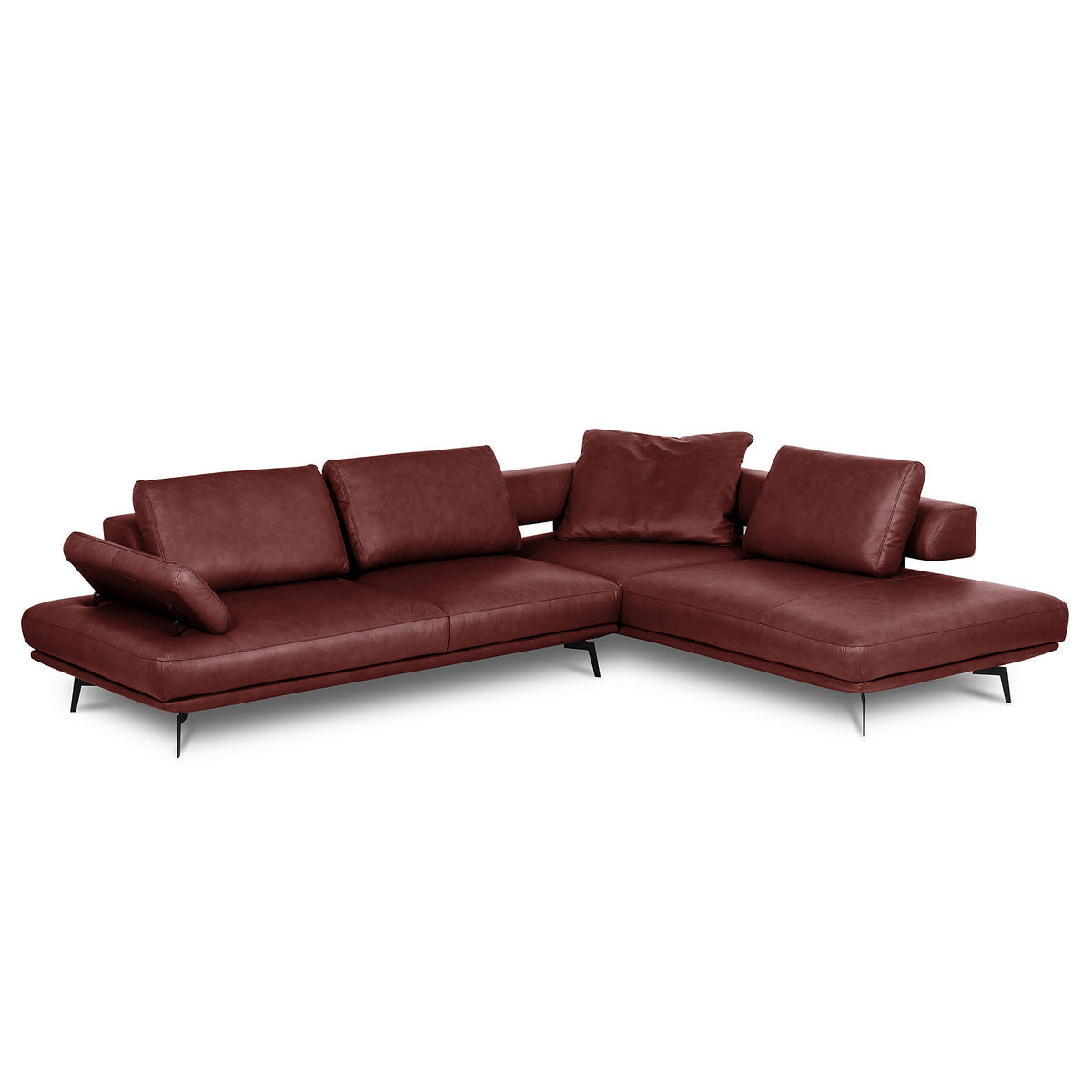 ECKSOFA Rot Echtleder  - Rot/Schwarz, Design, Leder/Metall (306/237cm) - Livetastic