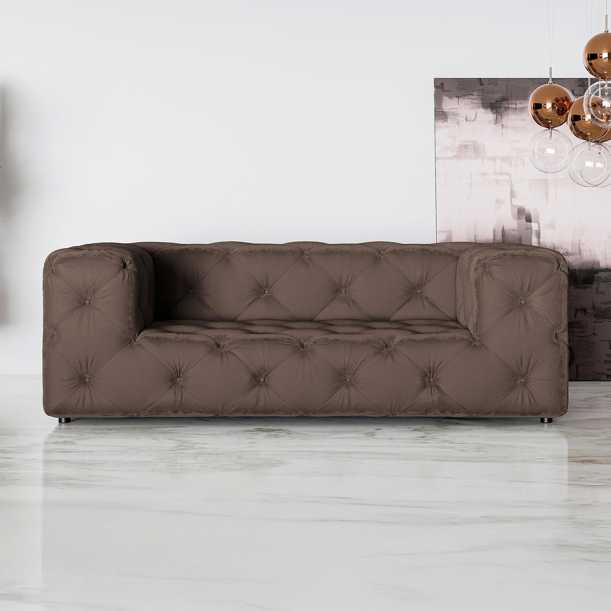 2-SITZER-SOFA Fresco Samt Braun  - Schwarz/Braun, Design, Kunststoff/Textil (193/71/100cm) - P & B