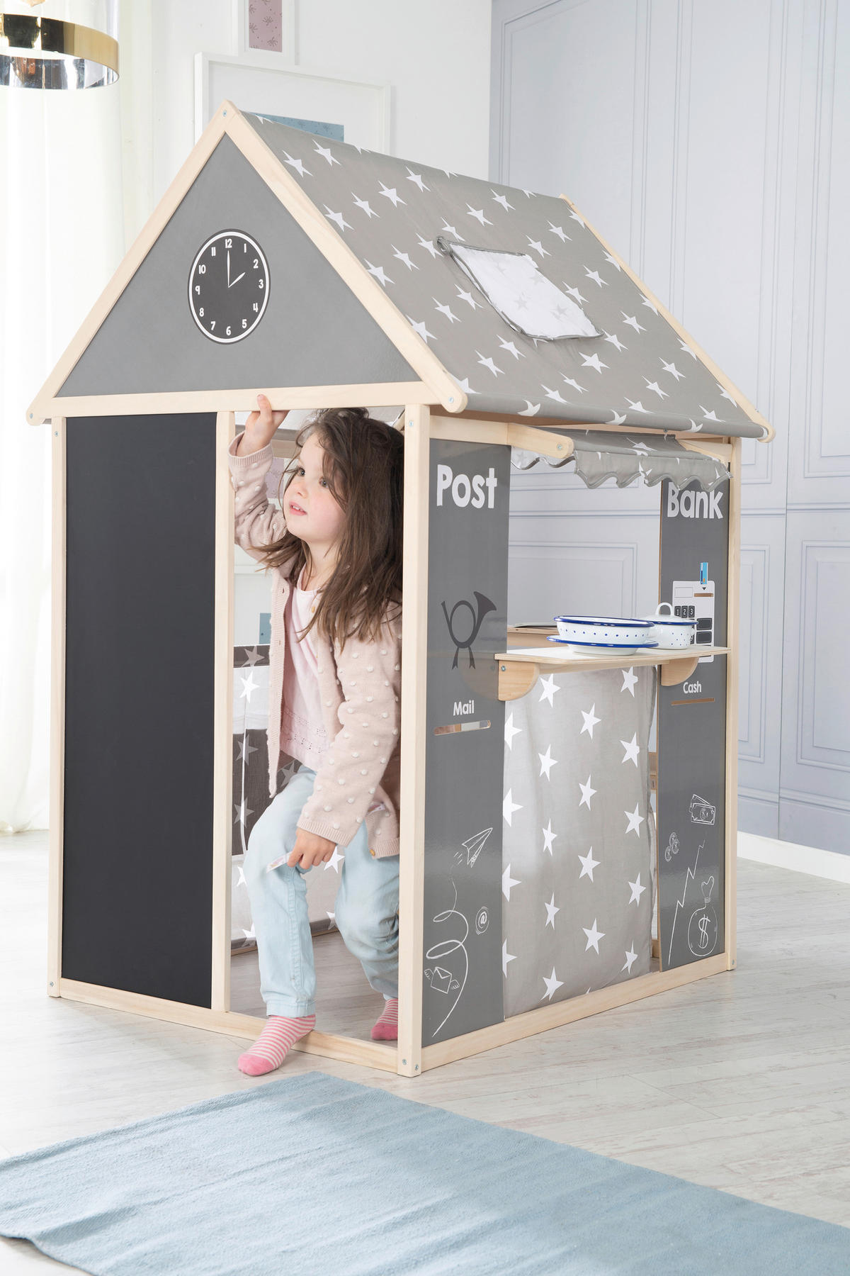 SPIELHAUS-KOMBINATION - Hellgrau/Naturfarben, Basics, Holz/Holzwerkstoff (82,5/128/94,5cm) - Roba