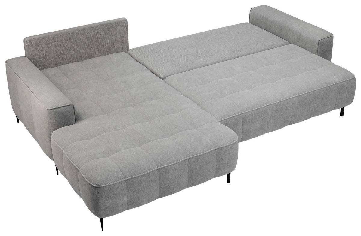 ECKSCHLAFSOFA Florence in Velours Grau  - Schwarz/Grau, Basics, Textil/Metall (166/280cm) - Livetastic