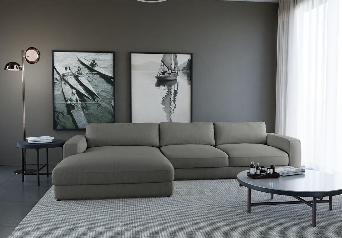 ECKSOFA in Cord Dunkelgrau - Dunkelgrau/Schwarz, Modern, Textil (176/84/303cm) - Trendmanufaktur
