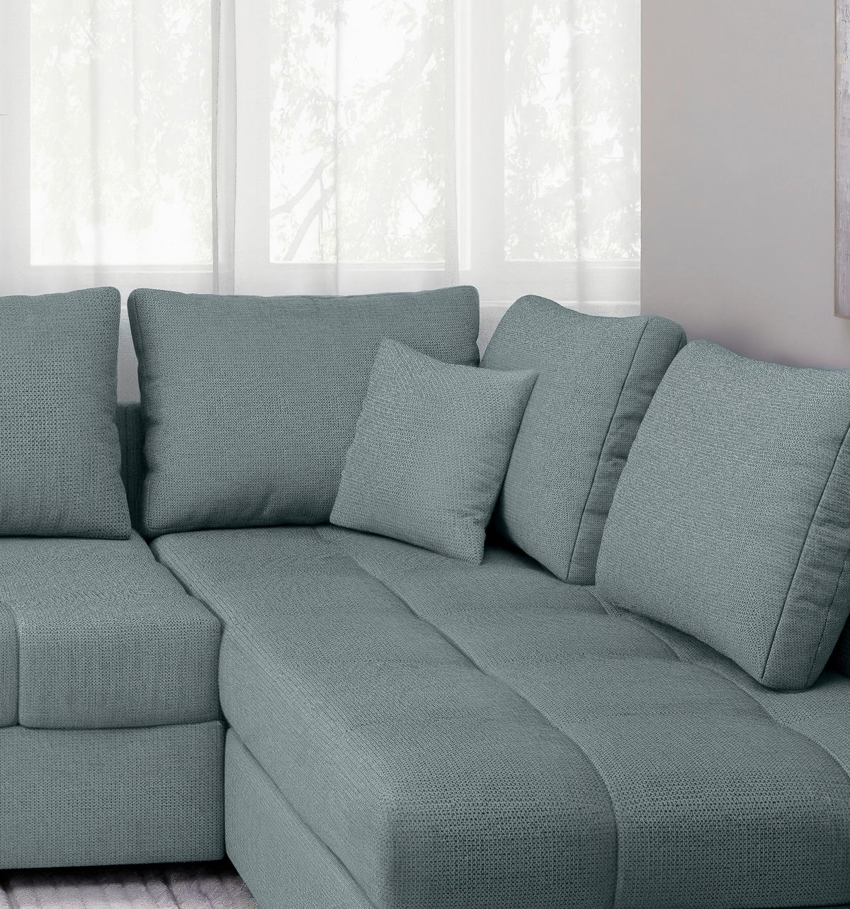 ECKSCHLAFSOFA in Chenille Mintgrün  - Schwarz/Mintgrün, MODERN, Holz/Textil (298/202cm) - MID.YOU