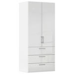 DREHTÜRENSCHRANK 101/223/61 cm,  in Weiß, Weiß Hochglanz, 2-türig  - Edelstahlfarben/Weiß Hochglanz, Basics, Holzwerkstoff/Metall (101/223/61cm) - Novel