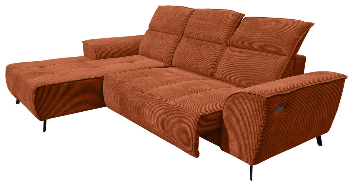 ECKSOFA Rostfarben Cord  - Rostfarben/Schwarz, KONVENTIONELL, Textil/Metall (196/290cm) - Carryhome