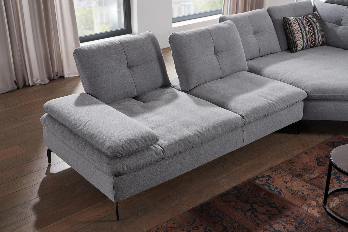 ECKSOFA in Flachgewebe Hellgrau  - Hellgrau/Schwarz, Design, Textil/Metall (159/344cm) - Chilliano