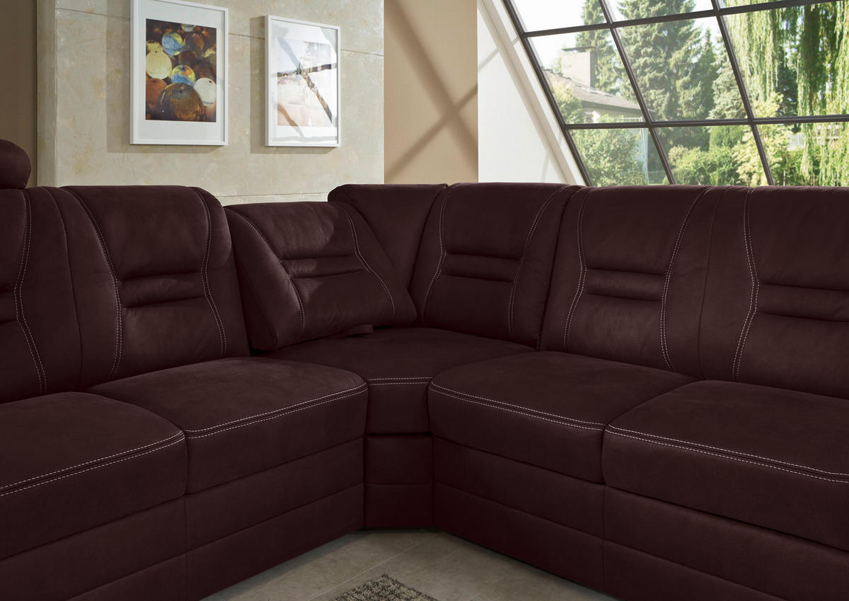 ECKSOFA Weinrot Lederlook  - Beige/Weinrot, KONVENTIONELL, Holz/Textil (234/286cm) - Beldomo Comfort