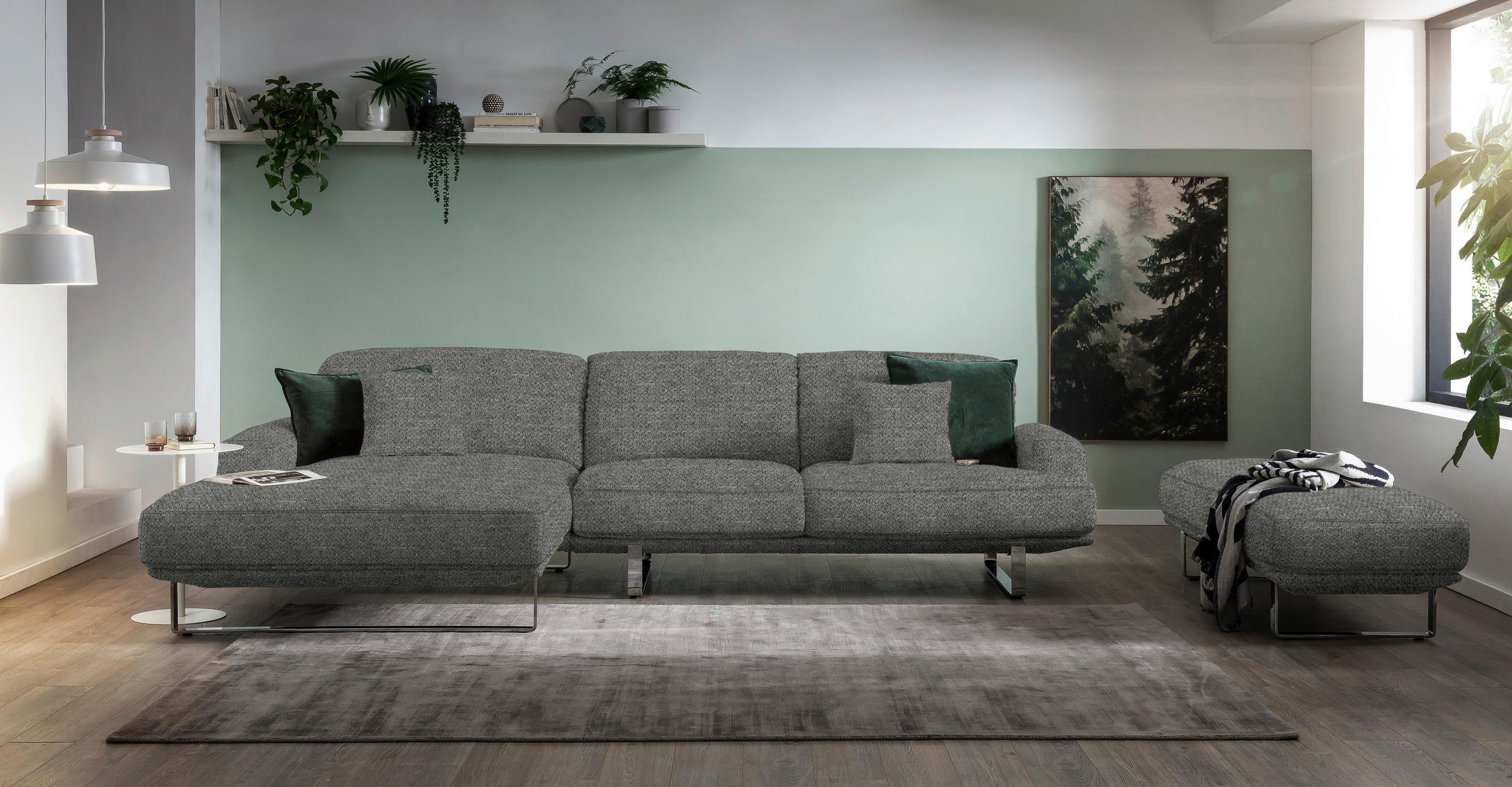ECKSOFA Grau Webstoff  - Grau, Design, Textil/Metall (184/304cm) - Dieter Knoll