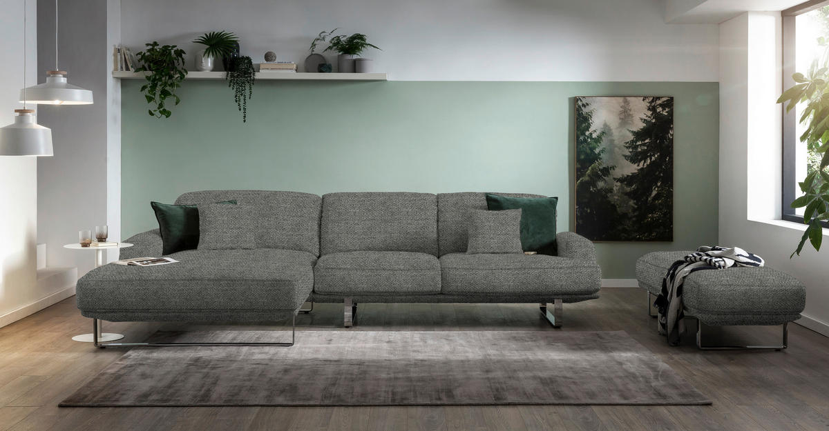 ECKSOFA in Webstoff Grau  - Grau, Design, Textil/Metall (184/304cm) - Dieter Knoll