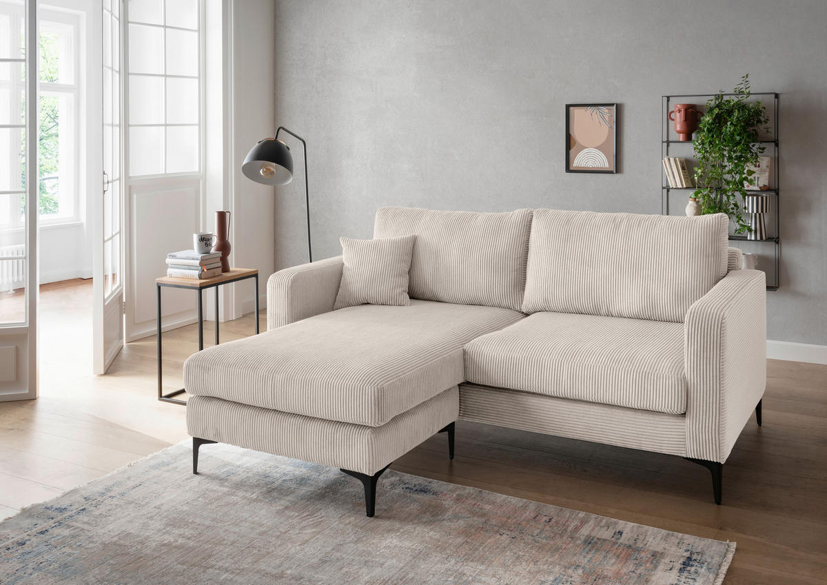 ECKSOFA in Cord Beige  - Beige/Schwarz, Basics, Textil/Metall (204/153cm) - Livetastic