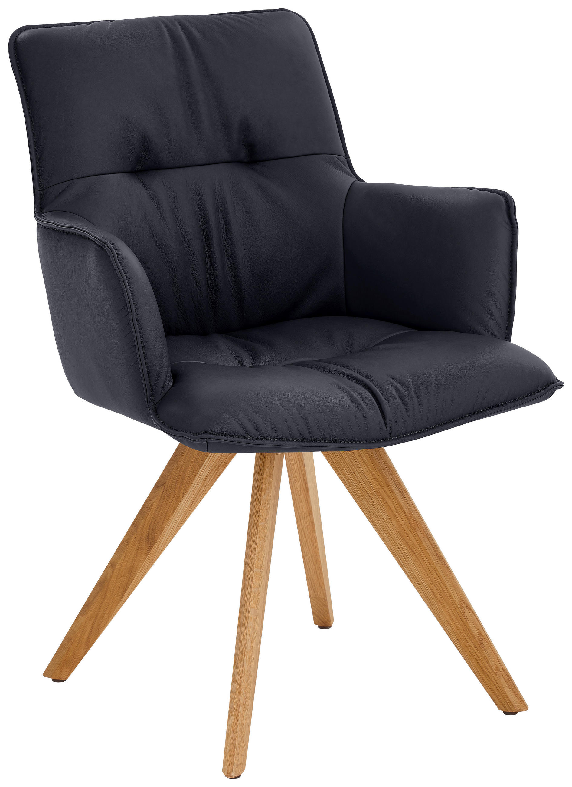 ARMLEHNSTUHL  inklusive Armlehnen, Gestellauswahl  Echtleder  Eichefarben, Dunkelblau  - Eichefarben/Dunkelblau, Design, Leder/Holz (59/89/63cm) - Dieter Knoll