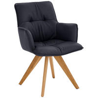 ARMLEHNSTUHL  inklusive Armlehnen, Gestellauswahl  Echtleder  Eichefarben, Dunkelblau  - Eichefarben/Dunkelblau, Design, Leder/Holz (59/89/63cm) - Dieter Knoll
