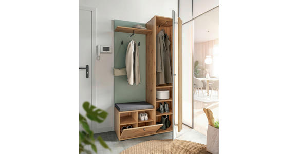 GARDEROBE 5-teilig in 114/197/40 cm - Salbeigrün/Eiche Artisan, Design, Glas/Holzwerkstoff (114/197/40cm) - Xora