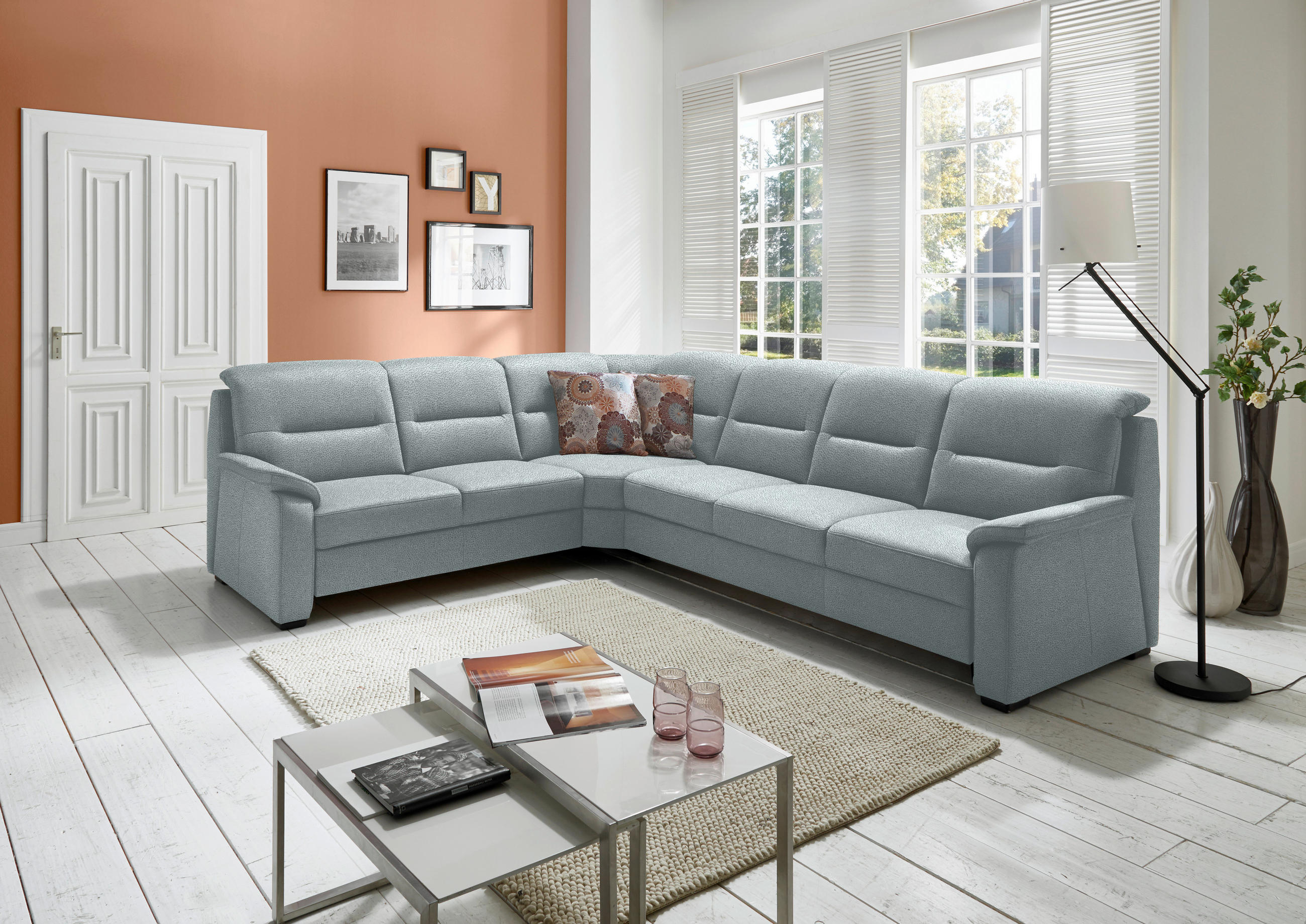 ECKSOFA in Mikrofaser Hellblau  - Schwarz/Hellblau, Konventionell, Holz/Textil (245/303cm) - Beldomo Comfort