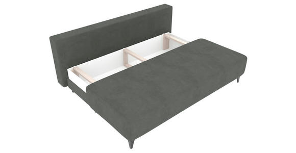 SCHLAFSOFA Velours Grau Rückenkissen, Armlehnenkissen, Bettkasten, Schlaffunktion, Rücken echt, Liegefläche im Originalstoff  - Schwarz/Grau, KONVENTIONELL, Textil/Metall (200/98/90cm) - Carryhome